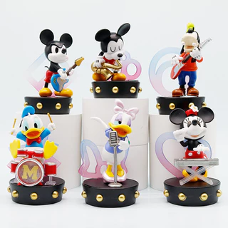 6 ชิ้น/เซ็ต 9.5 ซม.การ์ตูนอะนิเมะเพลง Party แซ็กโซโฟน Donald Duck Jazz กลองชุด Goofy รุ่น Q PVC ตัวเลขการกระทําตุ๊กตาของเล่น