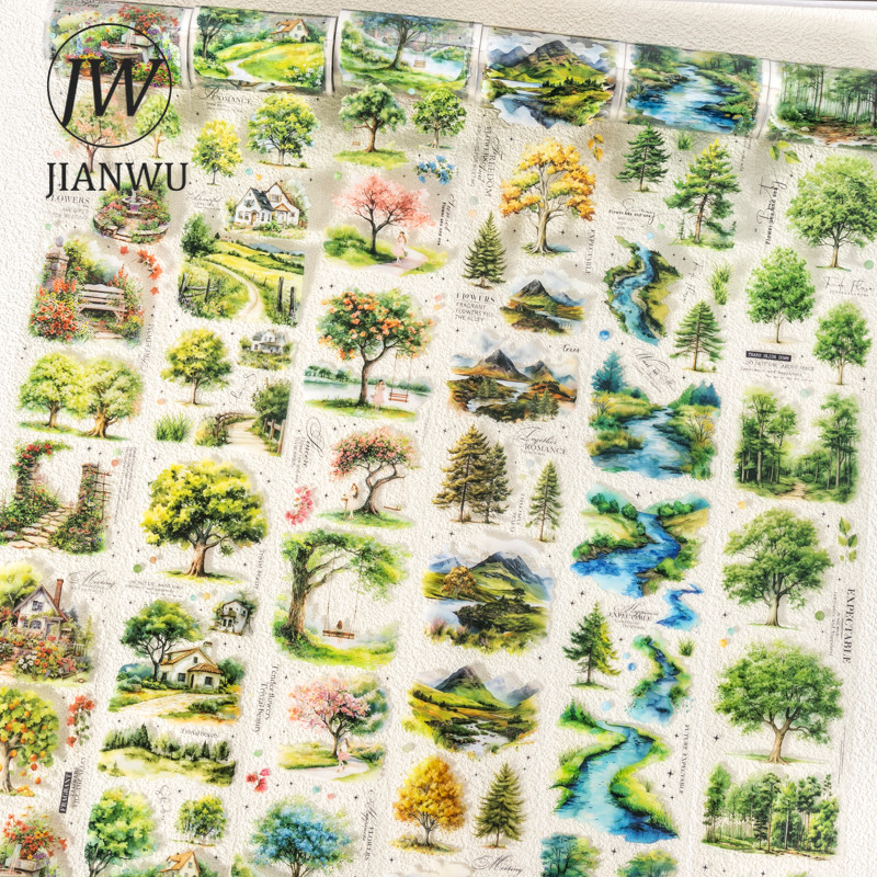 JIANWU 65 มม.* 200 ซม.ทิวทัศน์ต้นไม้ Series Vintage Tree ภูมิทัศน์วัสดุ Collage PET เทป Creative Journal สมุดภาพเครื่องเขียน