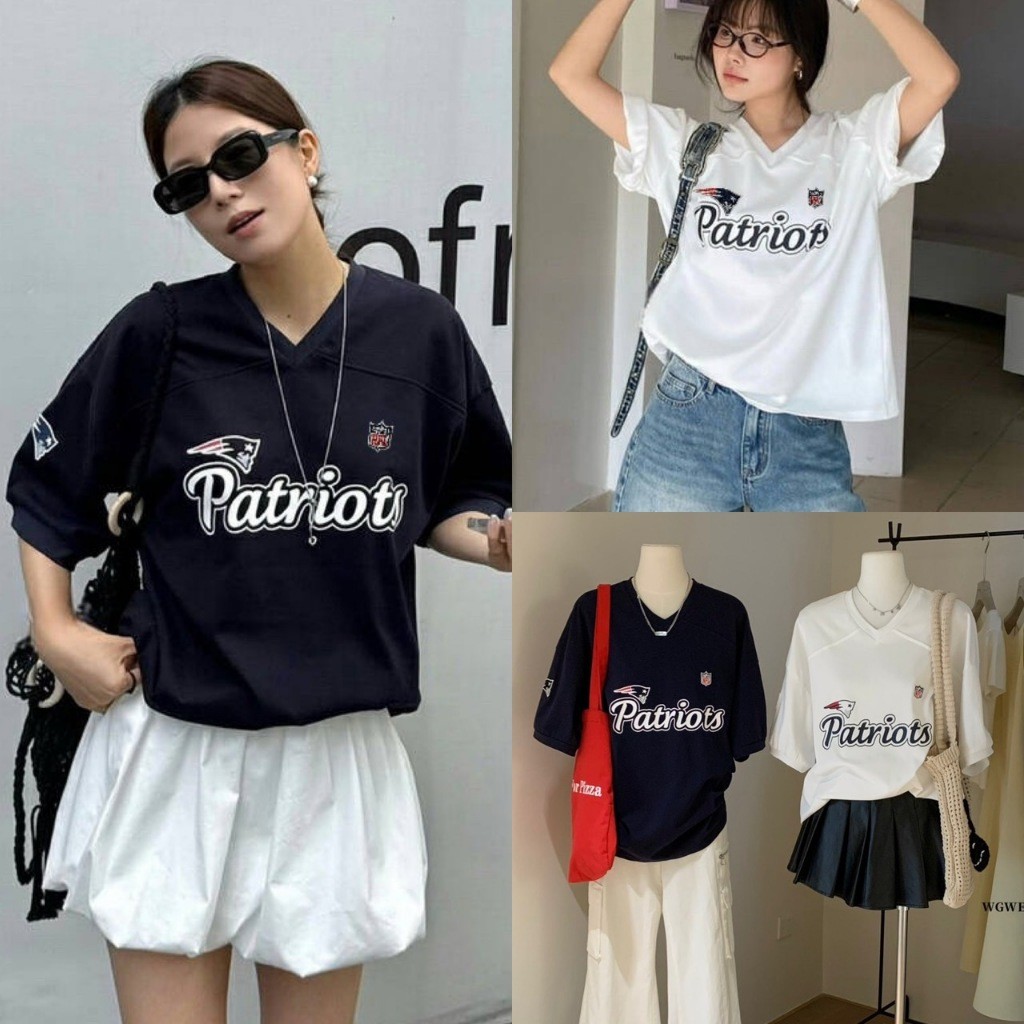 💖🎀 W3880 เสื้อยืดแขนสั้น โอเวอร์ไซต์ ลาย Patriots แฟชั่นเกาหลี TAG WG.WE 💖🎀