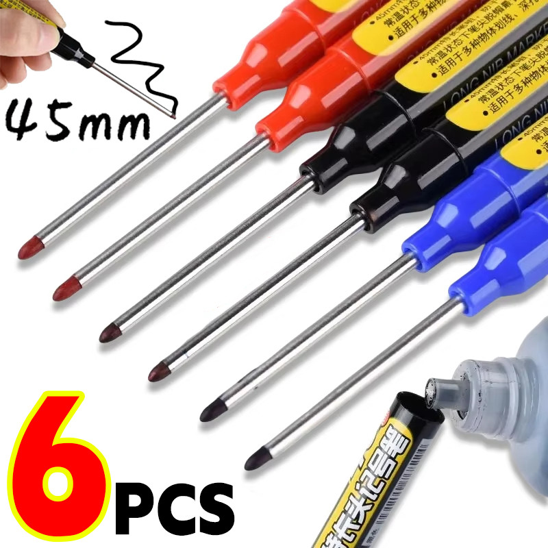 ปากกามาร์กเกอร์หลุมลึก 45 มม. 1-6 ชิ้นพร้อมปลายยาวพิเศษ | เครื่องมือทําเครื่องหมายอุตสาหกรรมรีฟิลสําหรับโลหะไม้และยานยนต์ | ปากกาช่างไม้หัวยาวงานไม้ ราคา ถูกที่สุด ดีลบีเคเค