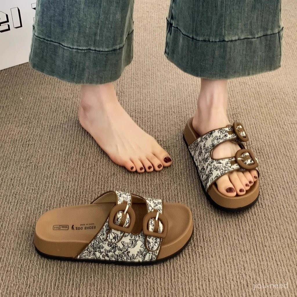 รองเท้าแตะแบบแบนหนา Soft-Soled Birkenstock เหมาะสำหรับผู้หญิงในฤดูร้อนและชายหาด