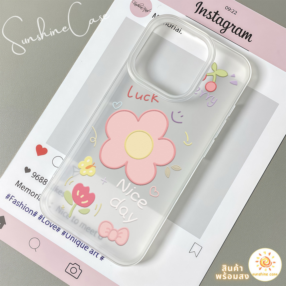 พร้อมส่ง เคสไอโฟน11 ดอกไม้ชมพู น่ารัก เคสใสแบบด้าน For IPhone13 11 12 14 6/7/8PLUS 15 16ProMAX X XR XSMAX ป้องกันมือถือ