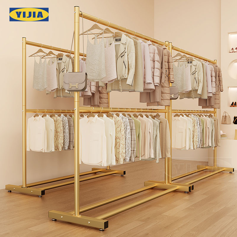 YIJIA ราวตากผ้า 2 ชั้น ราวเเขวนผ้าเหล็ก ราวแขวน ตากผ้าคอนโด มินิมอล เเขวนได้ 60+ตัว