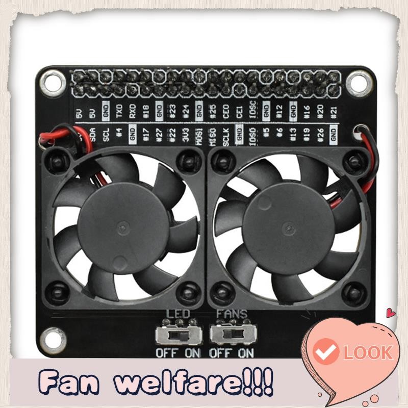 Dual Cooling Fan Shield forRaspberry Pi 4B สําหรับRaspberry Pi 4B พร้อมฮีทซิงค์หม้อน้ํา LED สีเขียว 