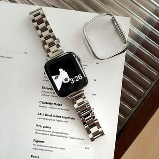 เคส + สายสแตนเลส สำหรับ Apple Watch Ultra 2 49mm/46mm/45mm/44mm/42mm/41mm/40mm/38mm สายโลหะ iWatch Series 11 10 9 8 7 6 SE 5 4 3