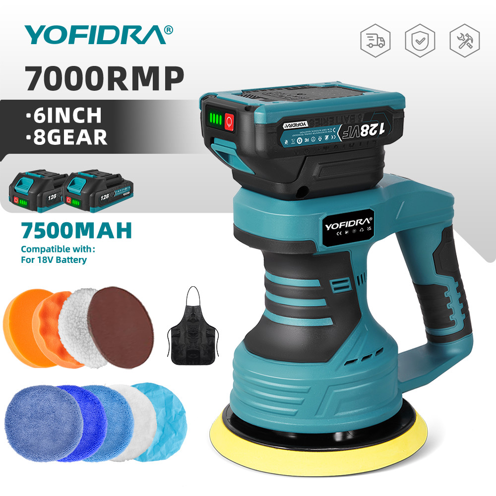 YOFIDRA เครื่องขัดเงารถยนต์ไร้สาย 8 เกียร์ปรับอัตโนมัติไฟฟ้าแว็กซ์ขัดปิดผนึกเคลือบเครื่องมือไฟฟ้าสําหรับ Makita 18V แบตเตอรี่