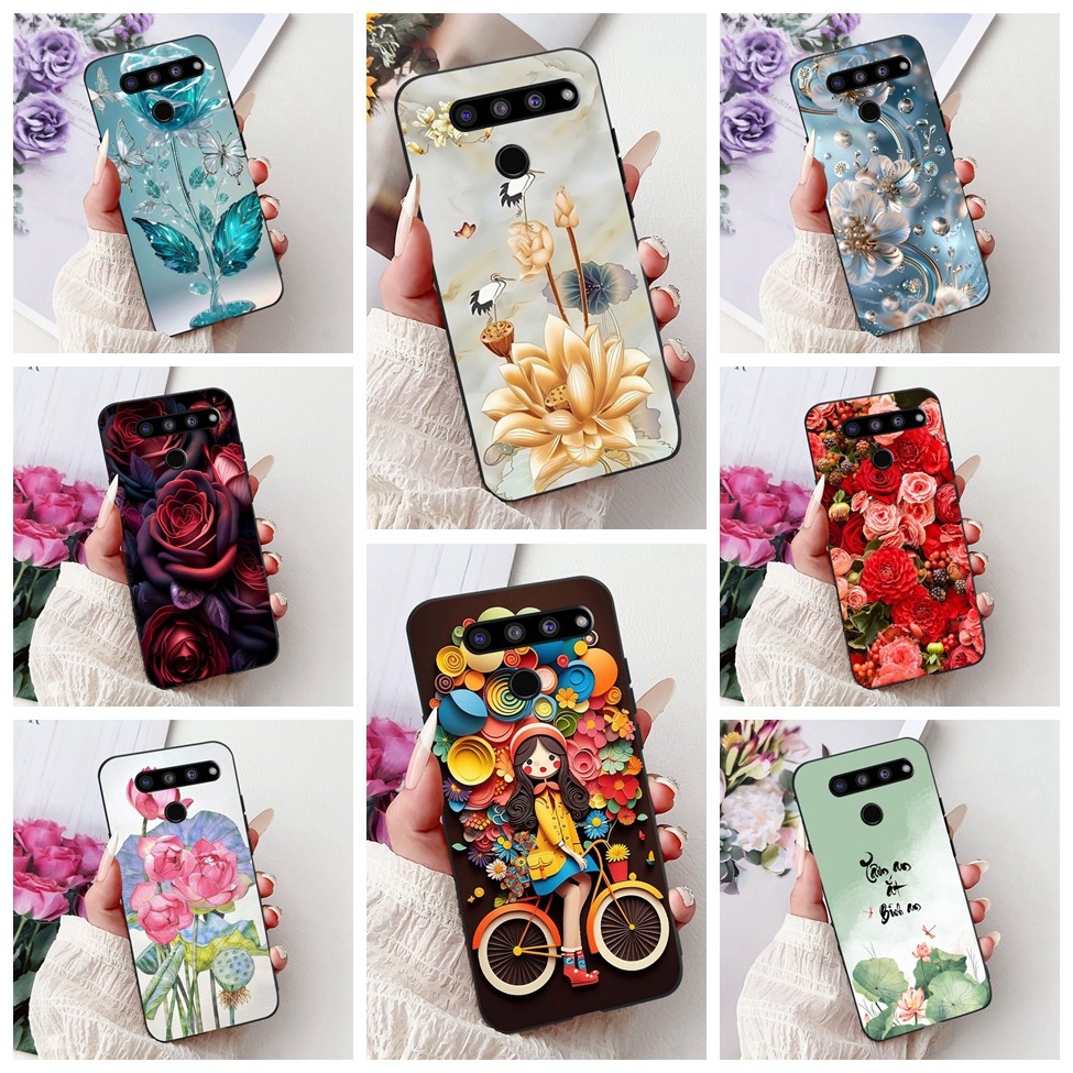 LM-V450 LM-V500 เคส LG V50 ThinQ 5G ปกความงามแมวน่ารักแฟชั่นดอกไม้ทาสีเคสโทรศัพท์ LM-V500N LM-V500EM