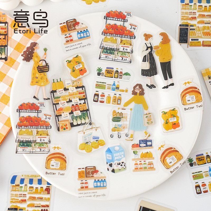 30 ชิ้นสมุดภาพสติกเกอร์สําหรับ Scrapbooking อุปกรณ์ PET โปร่งใสตัวอักษรและอาหารภาพประกอบสติกเกอร์สําหรับ Junk Journaling Bullet Journal Planner DIY Craft Embellishment
