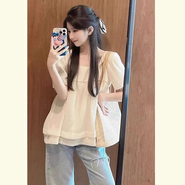 frenchy top สตรีทแฟชั่น เสื้อเชิ้ตแขนสั้นคอเหลี่ยมสำหรับผู้หญิงเสื้อตัวเล็กเก๋และสวยงามสำหรับฤดูร้อน