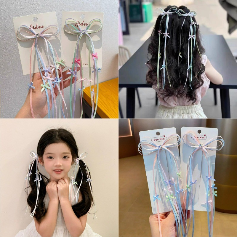 พู่กิ๊บริบบิ้นโบว์สำหรับเด็กผู้หญิง มีสีสันพร้อมลูกปัด