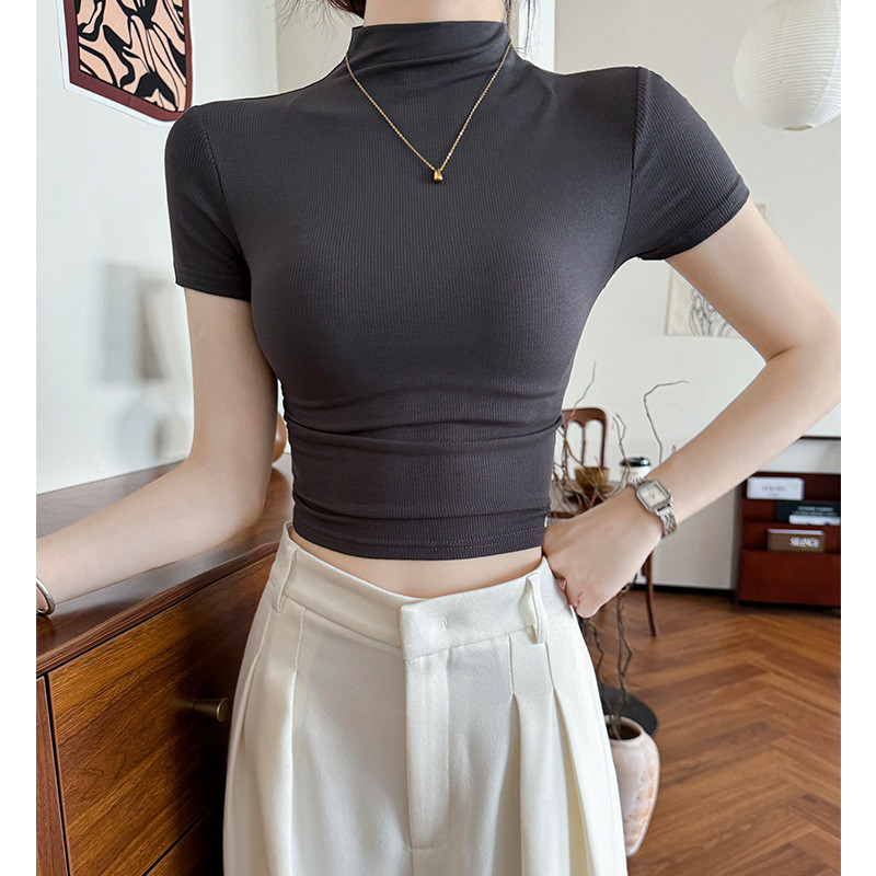 เสื้อยืดคอเต่าครึ่งสีเทา✨ เนื้อไวสคอยส์นุ่มฟิตเป๊ะ! ใส่โชว์คอเซ็กซี่ 90%+ ไซส์ S-L❤