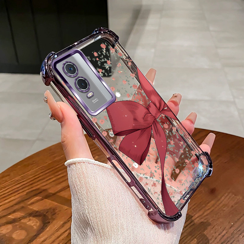 สําหรับ Vivo Y76 5G Y76S เคสโทรศัพท์ Big Red Bowknot ล่าสุด 2025 กันกระแทกออกแบบใหม่เคสโทรศัพท์ SZ22