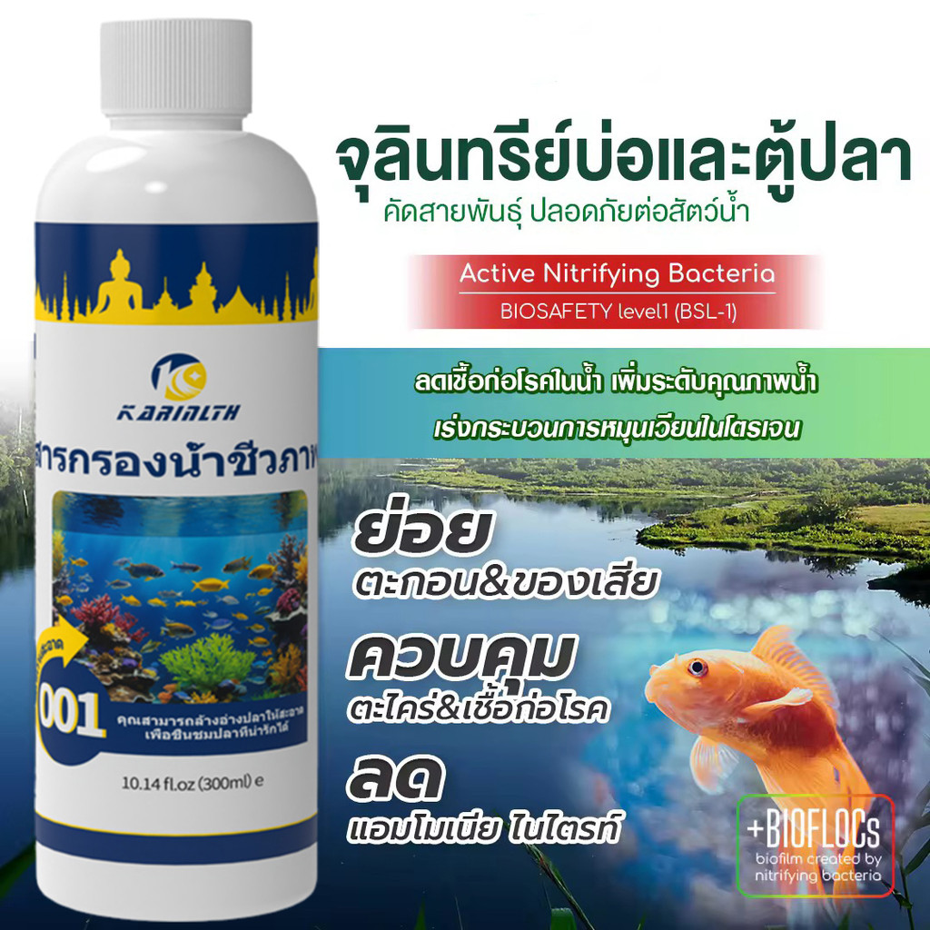 แบบเข้มข้น จุลินทรีบ่อปลา น้ำยาปรับสภาพน้ำ 12 ชั่วโมงใวิน้ำใสขึ้น จุลินทรีย์ปรับสภาพน้ำใส ละลายอุจจาระ ดับกลิ่นเหม็น