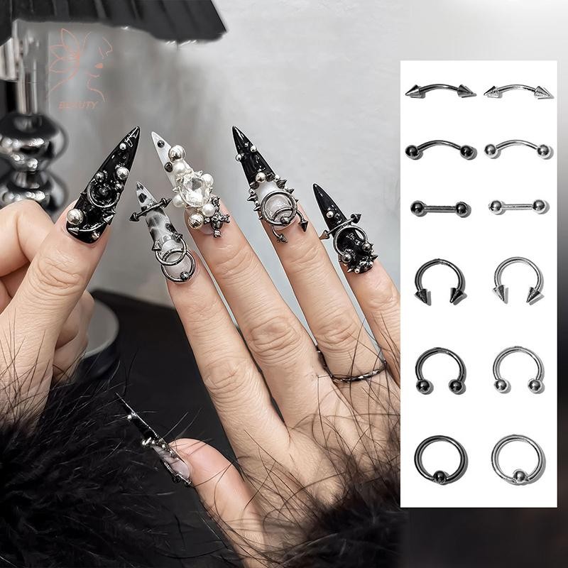 [maybeauty] 10 ชิ้นผสมโลหะผสม Retro วงกลมเล็บ Art Charms 3D Punk สไตล์สีดําเงินเล็บอะไหล่ตกแต่งเล็บเล็บอุปกรณ์เสริม {TH}