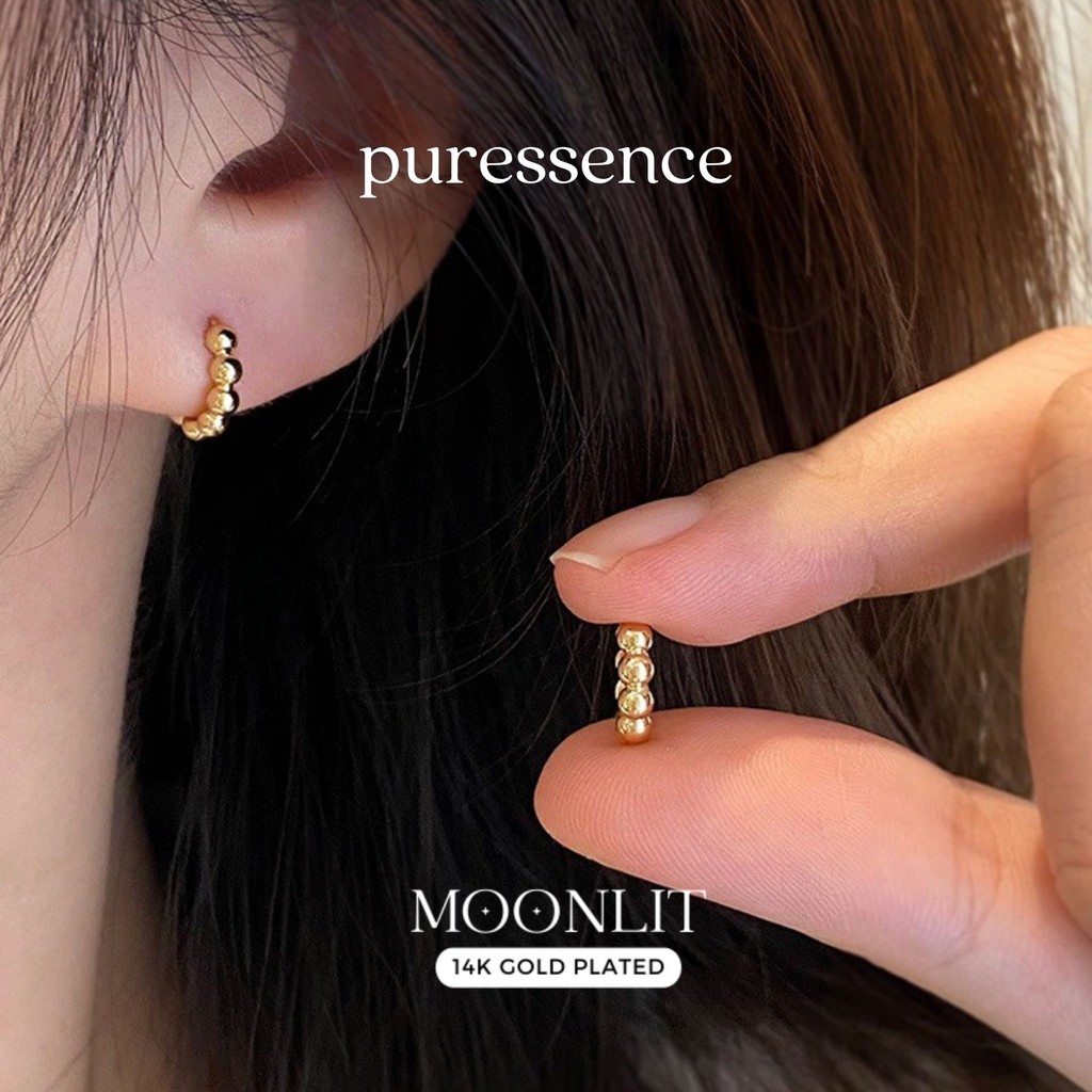 ต่างหูห่วงลูกปัด S925 Silver 18K Gold Plated เหมาะสำหรับการสวมใส่ในโอกาสต่างๆ โมเดล 14KER38