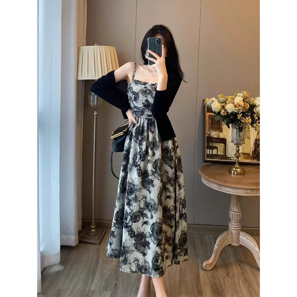 summer dress ออกงาน เดรสดํา ไปทะเล ชุดดอกไม้ ชุดเดรสยาว แขนกุด น่ารัก 3XL