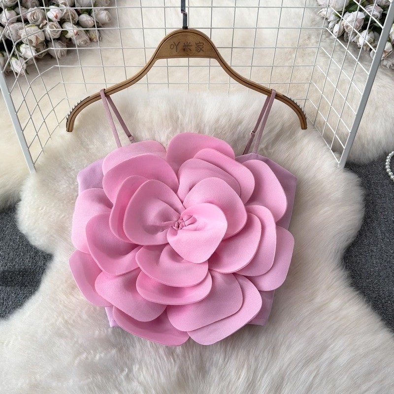 Zeolore Slim Short Strappy Sleeve Crop Top Flower Bustier Design Backless Style Elegant QT2695