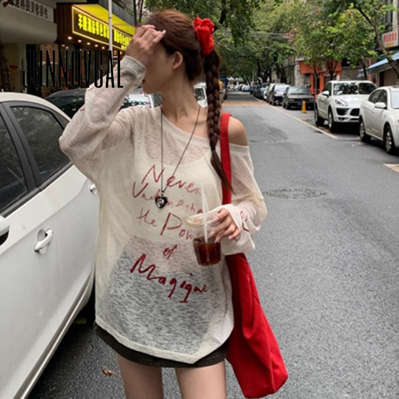 เสื้อยืดแขนยาวสำหรับผู้หญิง แบบหลวม สวมสบาย ในสไตล์แฟชั่นใหม่ Y2K