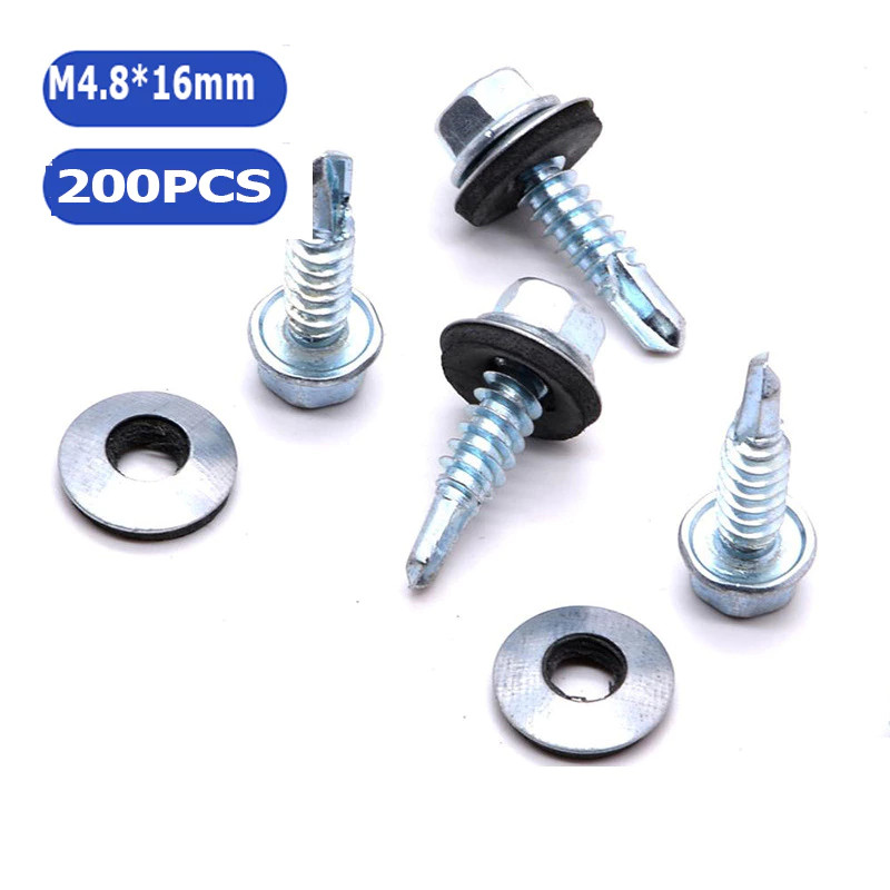 สกรูดูด สกรูยิงแผ่นซ้อน #M4-8x16mm. สกรูอ้วน สกรูยิงเมทัลชีท แปเหล็กปลายสว่าน(ชุบดาโก้) ยิงหลังคาเมท