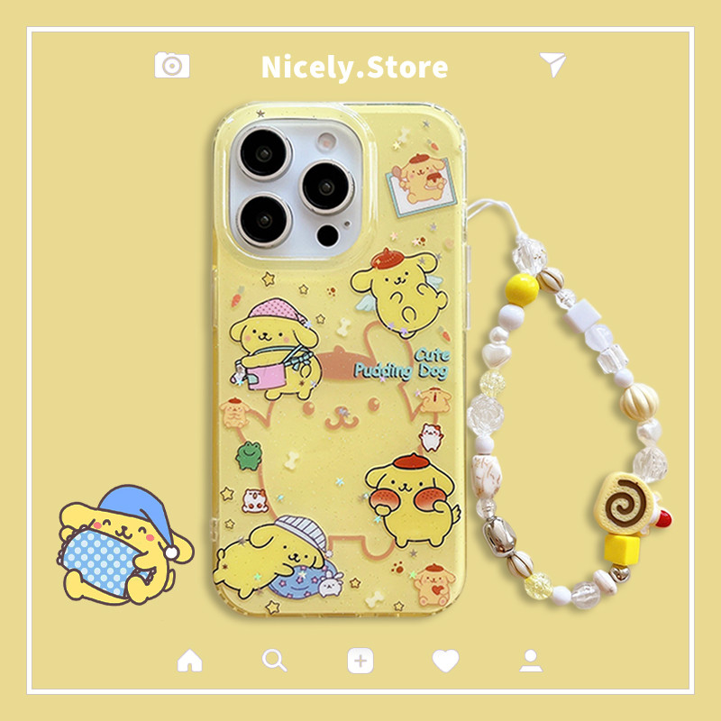 Sanrio น่ารัก Pom Pom Purin โซ่เคสโทรศัพท์สําหรับ iPhone 16 15 14 13 Pro Max 13ProMax IMD กันกระแทกโทรศัพท์มือถือ