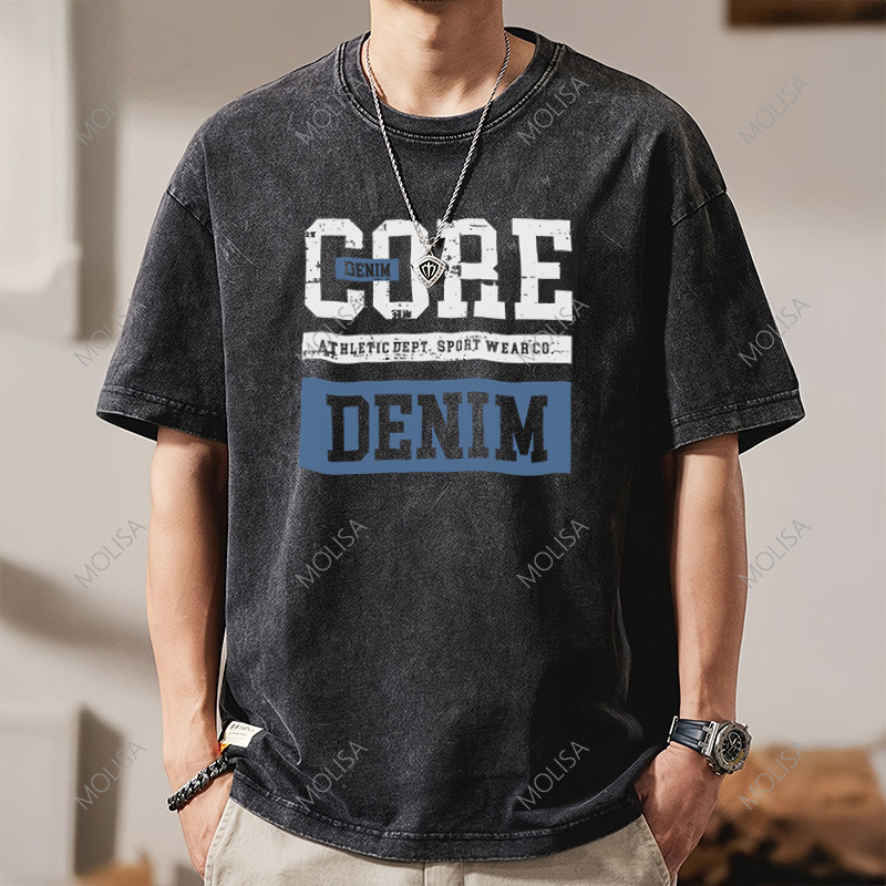 Molisa เสื้อยืดผ้าฟอก CORE สกรีนเสื้อ DTG เกรดพรีเมียม ผ้าคอตตอน 100% เสื้อยืด เสื้อยืดผู้ชายเท่ๆ 68148#