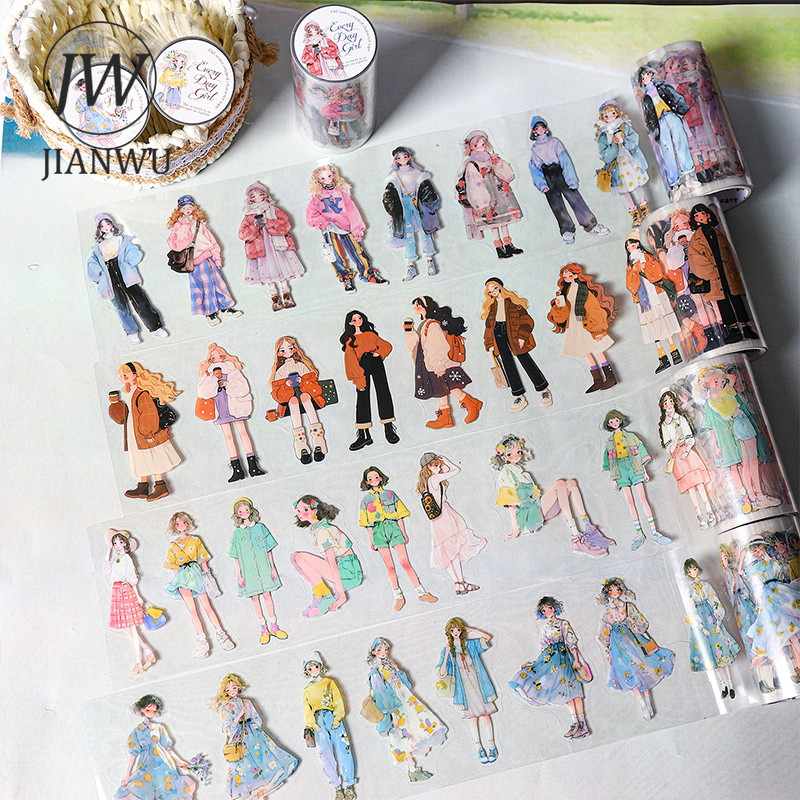JIANWU 75 มม.* 200 ซม.เด็กผู้หญิง 365 วัน Series Vintage ตัวอักษรภูมิทัศน์วัสดุ Collage PET เทป Creative DIY Journal เครื่องเขียน