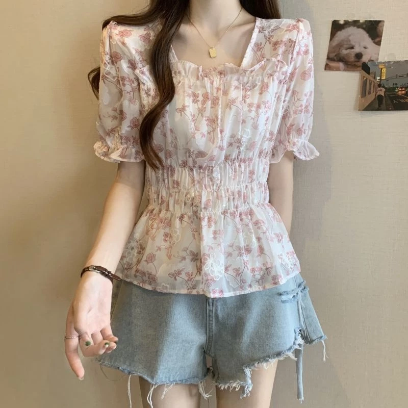 เสื้อผู้หญิงแขนสั้นลายดอกไม้ ไซส์ M-2XL thumbnail 5