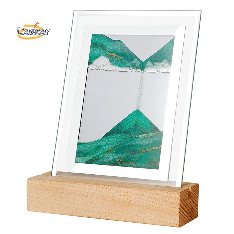 caesarA8Sand Art Moving Night Lamp Craft Quicksand 3D Landscape Flowing Sand Picture ของขวัญนาฬิกาทร