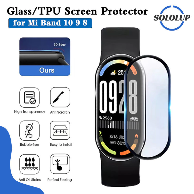 Anti Gores โค้งกระจกนิรภัย 3D / ฟิล์มนุ่ม TPU Hydrogel for Mi Band 10 9 8 NFC อุปกรณ์ป้องกันหน้าจอ for Xiaomi Mi Band 10