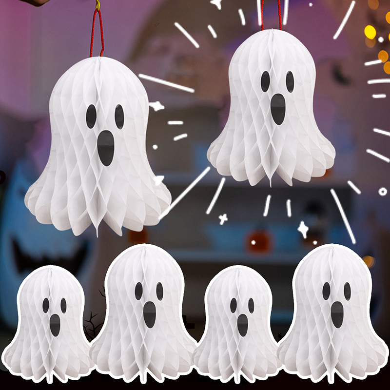 Spooky ฮาโลวีนรังผึ้ง Ghost โคมไฟ DIY Decor - Handmade Spectre แขวนเครื่องประดับสําหรับปาร์ตี้บรรยาก