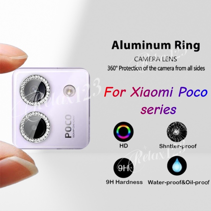 สําหรับ Xiaomi Poco M7 Pro 5G Max HD Glitter เพชรโลหะแหวนกล้องกระจกเลนส์สําหรับ Xiaomi Poco M7 4G F6Pro Poco X6Pro Poco C65 Poco X7 M7Pro 5G 4G เลนส์กระจกป้องกัน