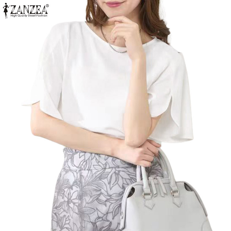 ZANZEA เสื้อเบลาส์แขนผ่า สไตล์เกาหลี ทรงH 3/4 คอกลมสีทึบ