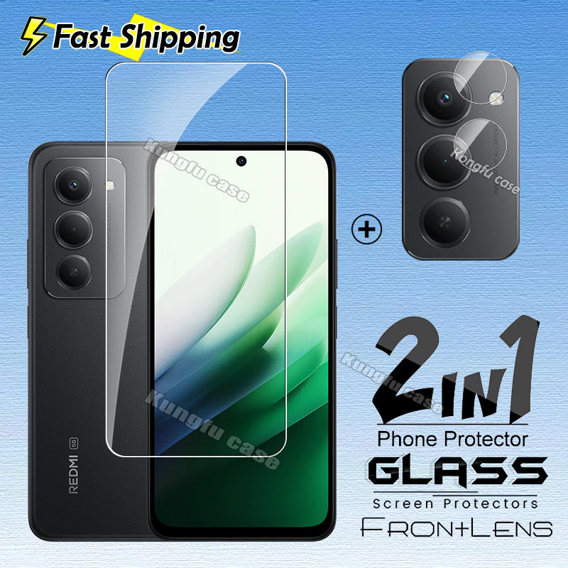 2in1 สําหรับ Redmi 15 Redmi15 5G 4G ป้องกันหน้าจอกระจกนิรภัยลายนิ้วมือปลดล็อคโปร่งใส HD Clear Coverage เลนส์กล้องป้องกันฟิล์ม