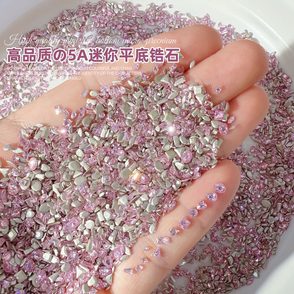 สีชมพูZirconอุปกรณ์ทําเล็บStrobe Miniขนาดด้านล่างแบนลบมุมHorse Eye Water DropเพชรZirconผสมเล็บเพชร