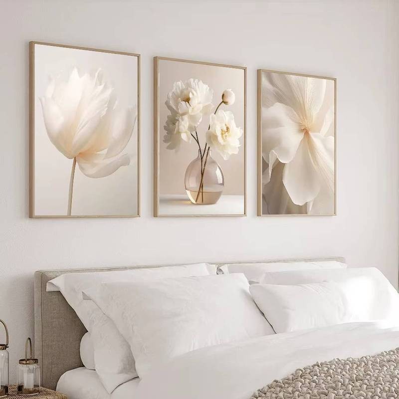 Frameless Nordic Beige Peony ดอกไม้ผ้าใบภาพวาดดอกไม้โมเดิร์นภาพโปสเตอร์ความงาม Home Wall Decor ราคา ถูกที่สุด ดีลบีเคเค แกลเลอรีภาพที่ 3