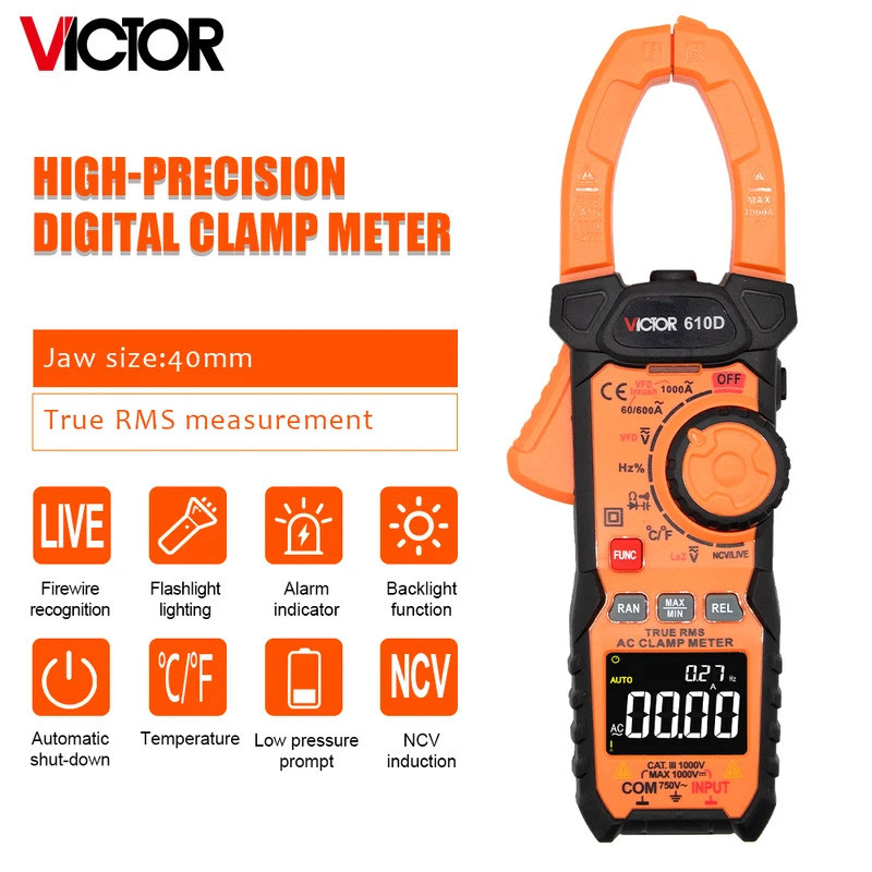 Victor 610E DIgital Clamp Multimeter Professional 1000A 1000V AC DC True RMS Amperimetryica Capacita