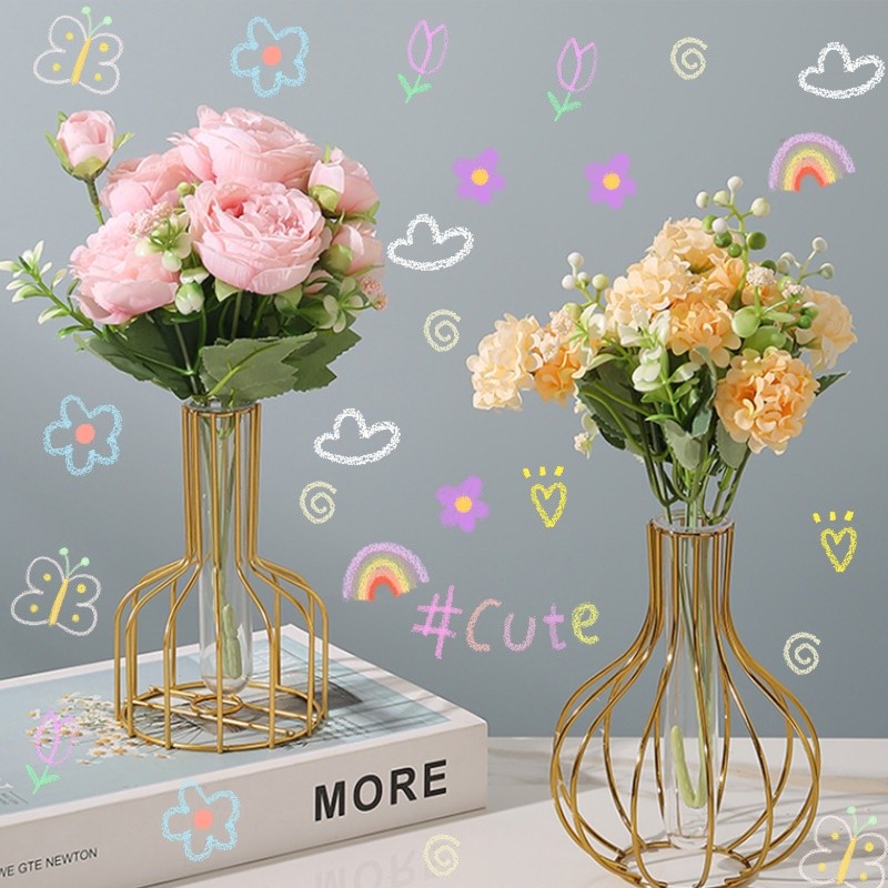 แจกันแก้วไฮโดรโปนิก แจกันดอกไม้ขาตั้งดอกไม้เหล็ก เหล็กดัด สไตล์นอร์ดิก สําหรับตกแต่งบ้าน