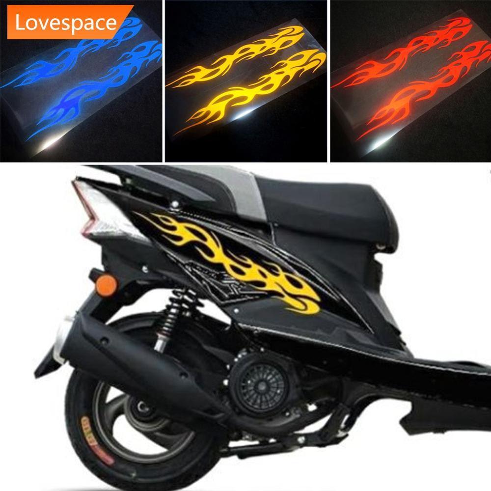 LS-STORE 2 ชิ้นสะท้อนแสงรถสติกเกอร์รถจักรยานยนต์เปลวไฟ Decal สติกเกอร์ตกแต่ง Decals ไวนิลกันน้ํา H5N7
