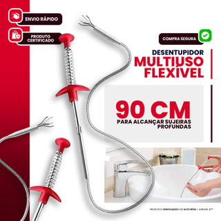 Desentupidor Manual Flexível 90cm tufão para Pia, Ralo, Vaso, Banheiro, Tubulação, Mola e Manivela