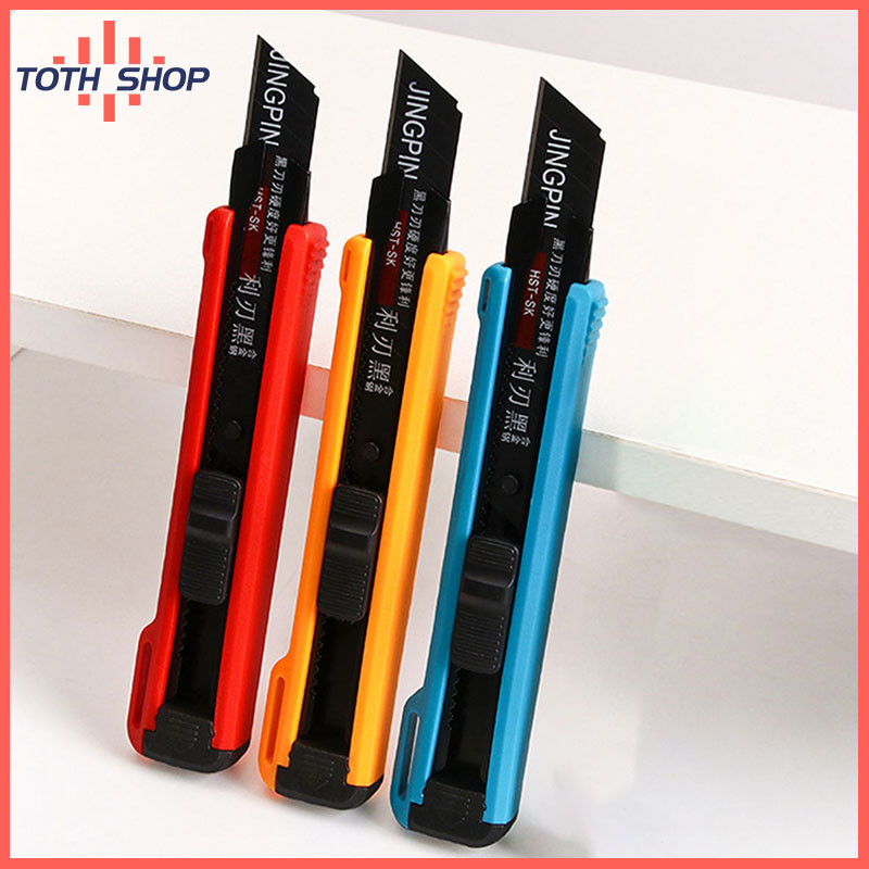 ToTH มีดคัทเตอร์ดำอเนกประสงค์สำหรับตัดกล่อง ตัดกระดาษใบมีดคมตัวล็อคสามารถล็อคได้แน่นไม่มีความลื่น