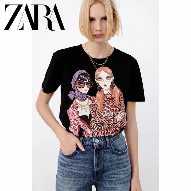 ZARB'S เสื้อยืดแขนสั้นผ้าฝ้ายสําหรับเด็กผู้หญิง ลายพิมพ์ฤดูใบไม้ผลิ