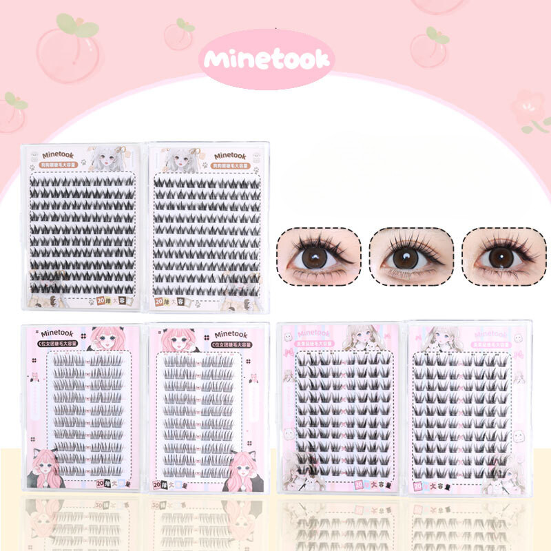 MINETOOK ขนตาปลอม ความจุขนาดใหญ่ หนังสือขนตา การ์ตูน ช่อเดียว ขนตาปลอมนุ่ม