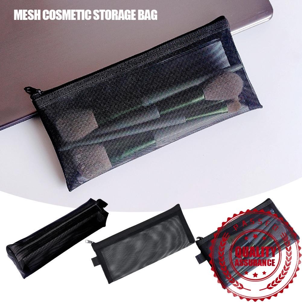 ตาข่ายสีดํากระเป๋าเครื่องสําอางกลางแจ้งกระเป๋าซิปสีดําโปร่งใสความจุOrganizer Travel Q8c4