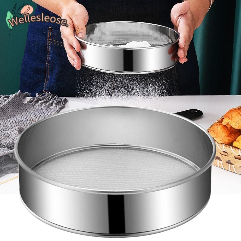 WELLE ตะแกรงแป้ง, ตะแกรงแป้งตาข่ายสแตนเลสทรงกลม, ครัวเรือน 15/20/25/30 ซม.เงิน Ultra-fine 60 ตาข่ายแ