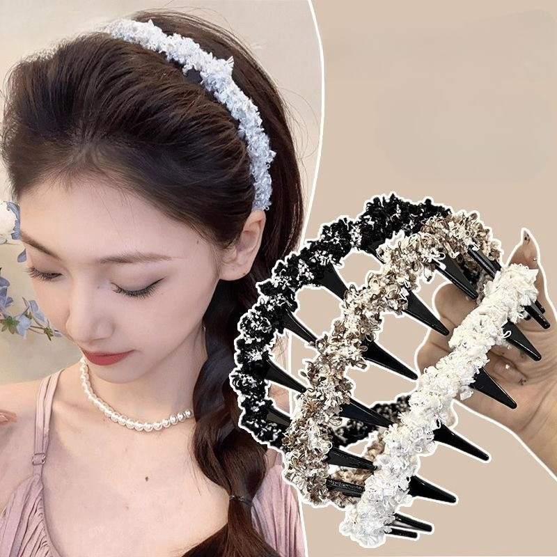 ที่คาดผมผ้าทอหรูหรา สไตล์หวาน ลายหยัก ฟู่ซี่ น้ําหนักเบา ใส่สบาย กันลื่น สําหรับแต่งหน้าหรือล้างหน้า