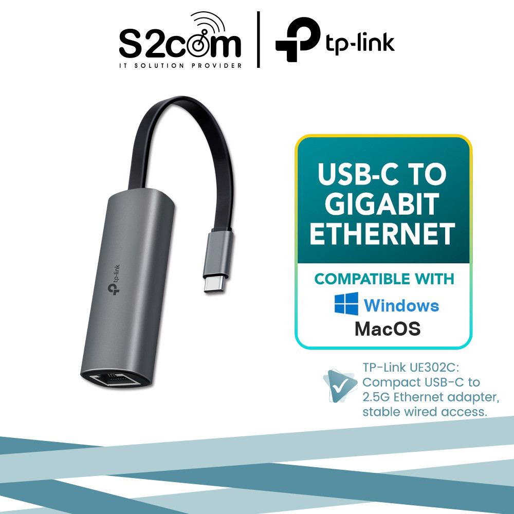 TP-Link UE302C USB-C ถึง 2.5 Gigabit RJ45 อะแดปเตอร์เครือข่ายอีเธอร์เน็ตสําหรับแล็ปท็อปพีซี MacBook 