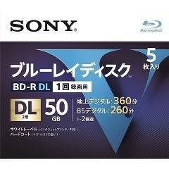 SONY Blu-ray BD-R 2x Speed 2 Layer V Series 5BNR2VLPS2 (5-pack)
