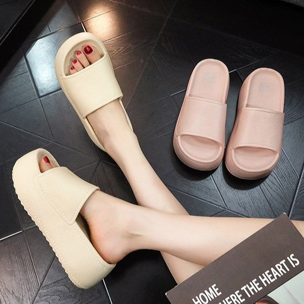 มาใหม่ รองเท้าผู้หญิง รองเท้าแตะส้นตึก งานยาง สีพื้น สไตล์ มินิมอล เปิดหน้าเท้า รองเท้าแตะแฟชั่น SHO-K34
