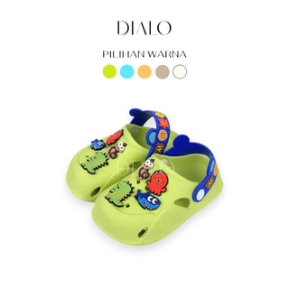 DIALO Sandal Baim Sendal Anak Cewek Cowok Jibbitz Karakter Dinosaurus Ikan Hewan Kartun Size 20-31