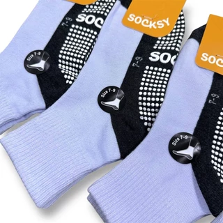 ถุงเท้า นักเรียน SOCKSY แบบกันลื่น สีขาว/เทา แพ็คละ 12คู่